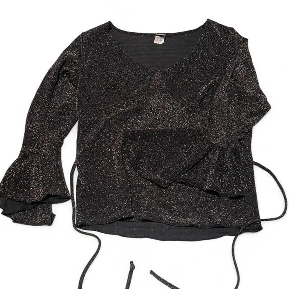 Black sparkly gothic long sleeve top with ruffles and ties Jasmine USA - L - Picture 1 of 7